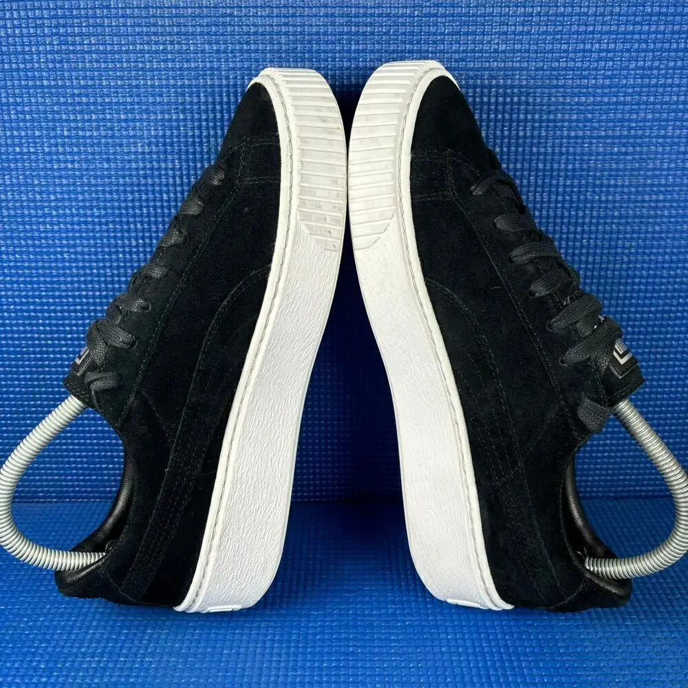 🔴 PUMA SUEDE PLATFORM Women`s Size 8 Black White Comfort Shoes 362223 01